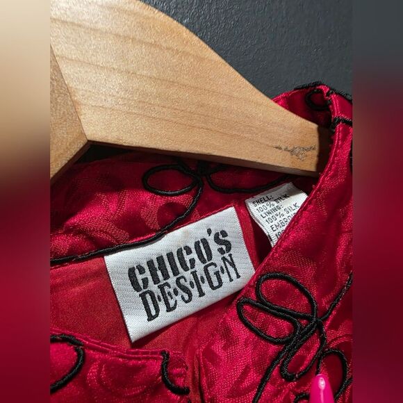 Silk Red Black Enbroidered Jacket Womens Full Zip Asian Inspired Chicos 0 Vtg - Picture 5 of 9